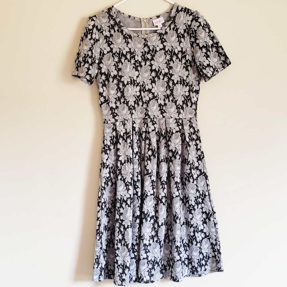 Lularoe Black & Gray Floral Amelia Dress